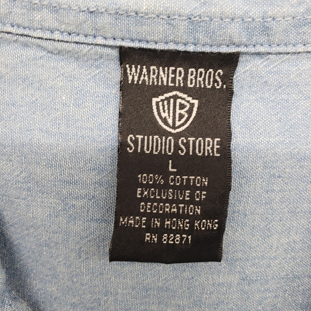 Vintage Warner Bros. Taz Tasmanian Devil Button Down Shirt Mens Large Blue Denim - Picture 3 of 10